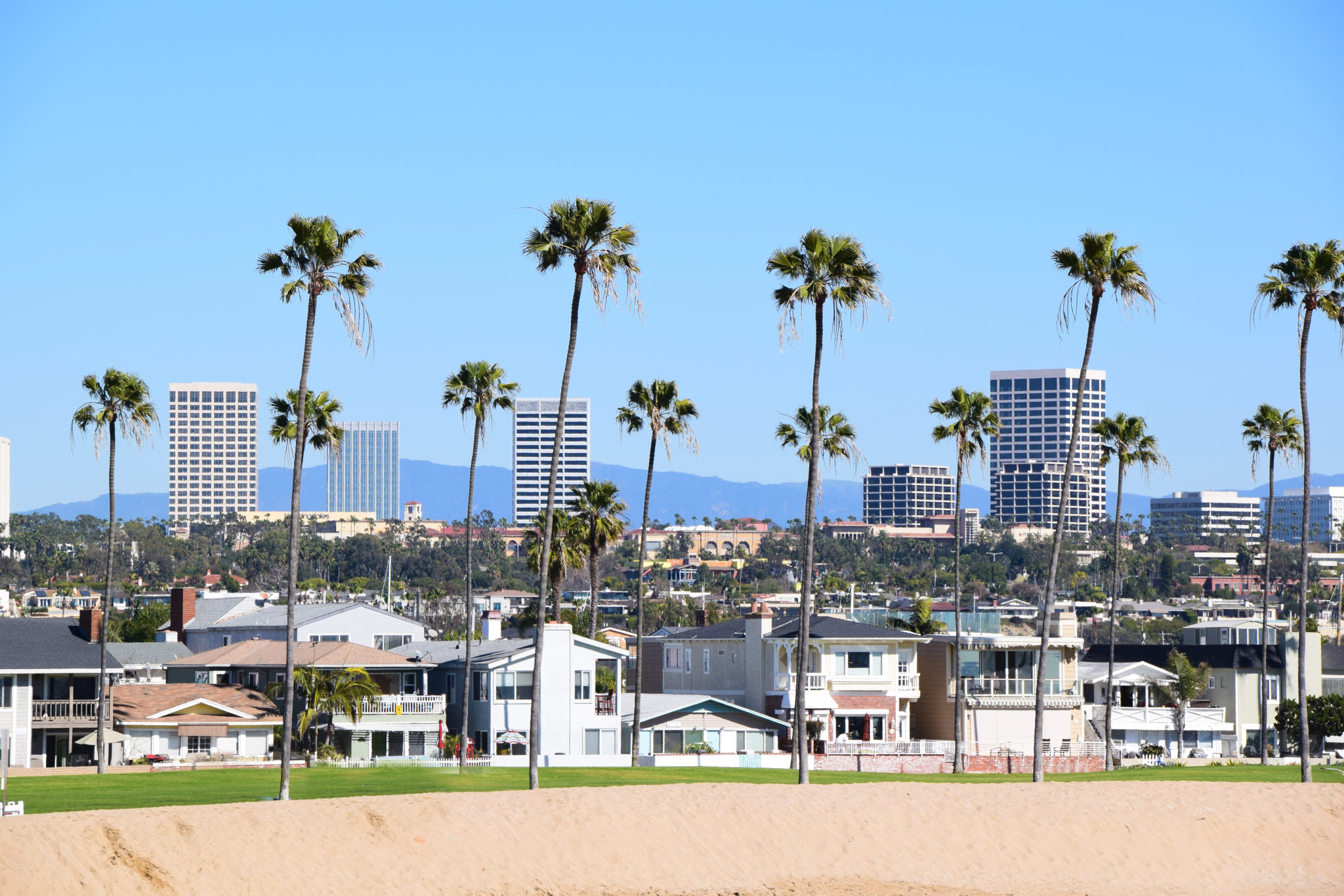 The beautiful coastline of Newport Beach, Southern California on a clear summer day. Newport Beach is a community in Orange County, California.